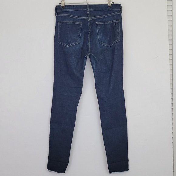 Rag & Bone 10" High Rise Skinny Ankle Raw Hem Jean in Mad River, Dark - Picture 5 of 13